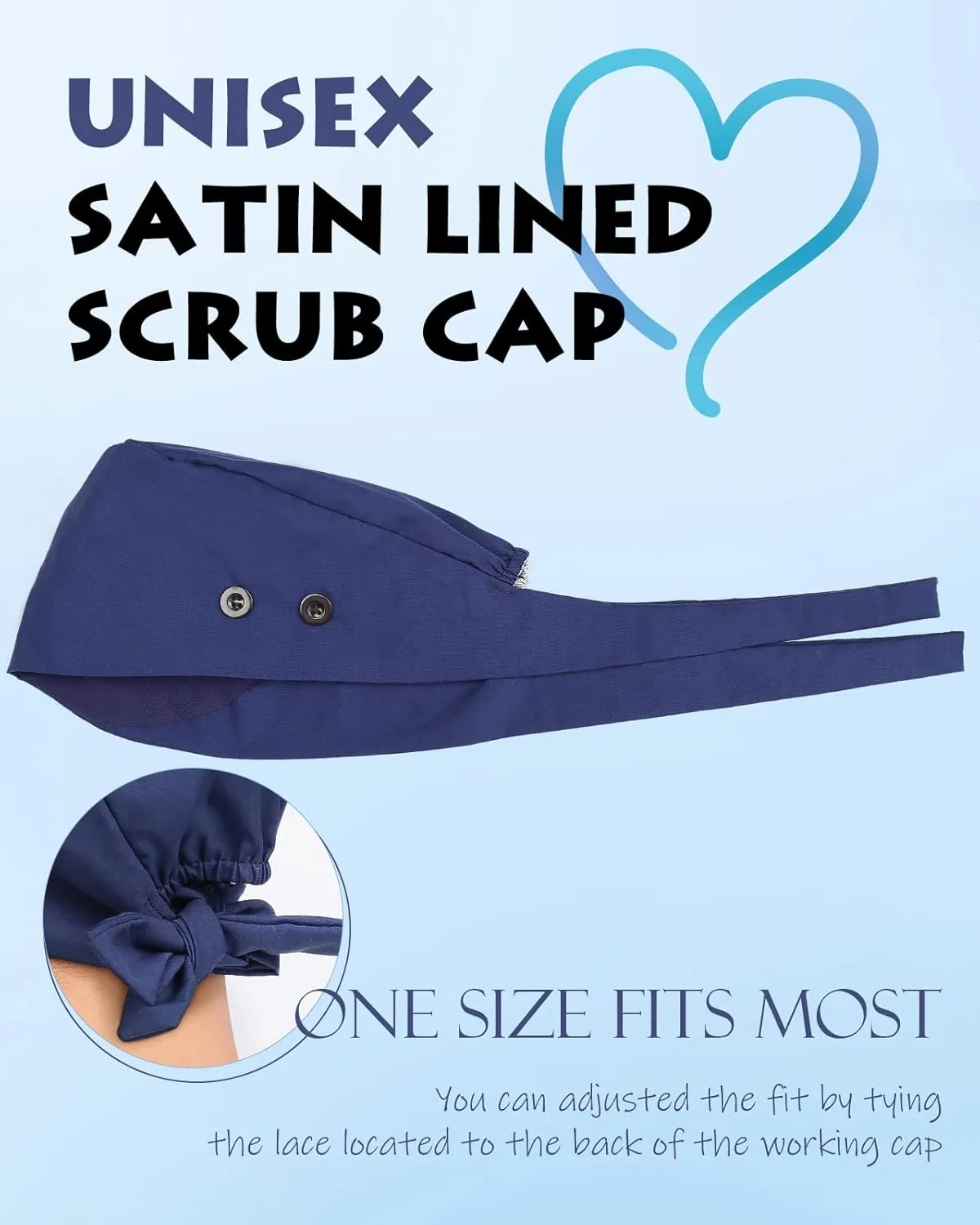 2 Pcs Satin Lined Scrub Cap Nurse Hats for Women Men 4 Buttons