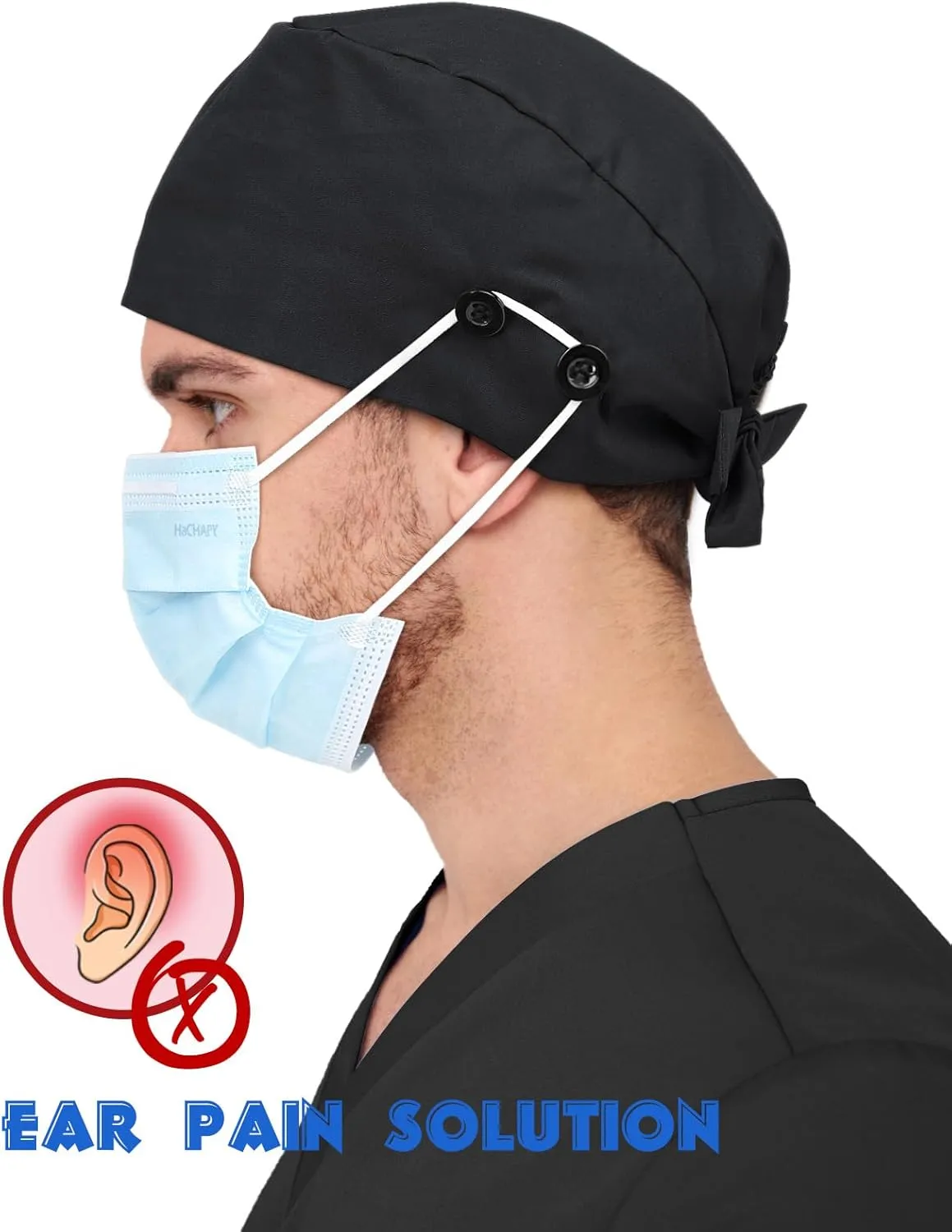 2 Pcs Satin Lined Scrub Cap Nurse Hats for Women Men 4 Buttons
