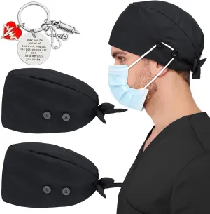 2 Pcs Satin Lined Scrub Cap Nurse Hats for Women Men 4 Buttons