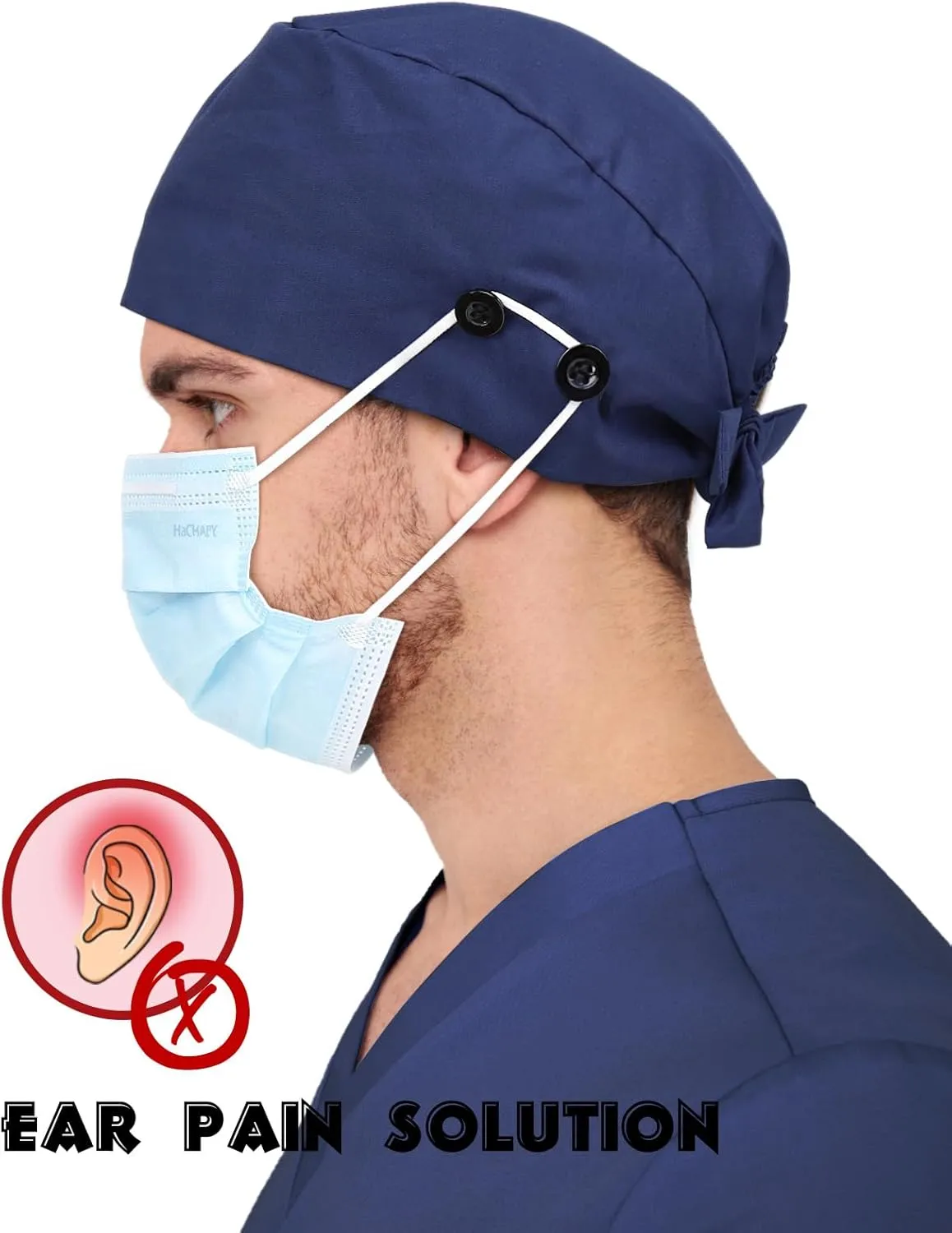 2 Pcs Satin Lined Scrub Cap Nurse Hats for Women Men 4 Buttons