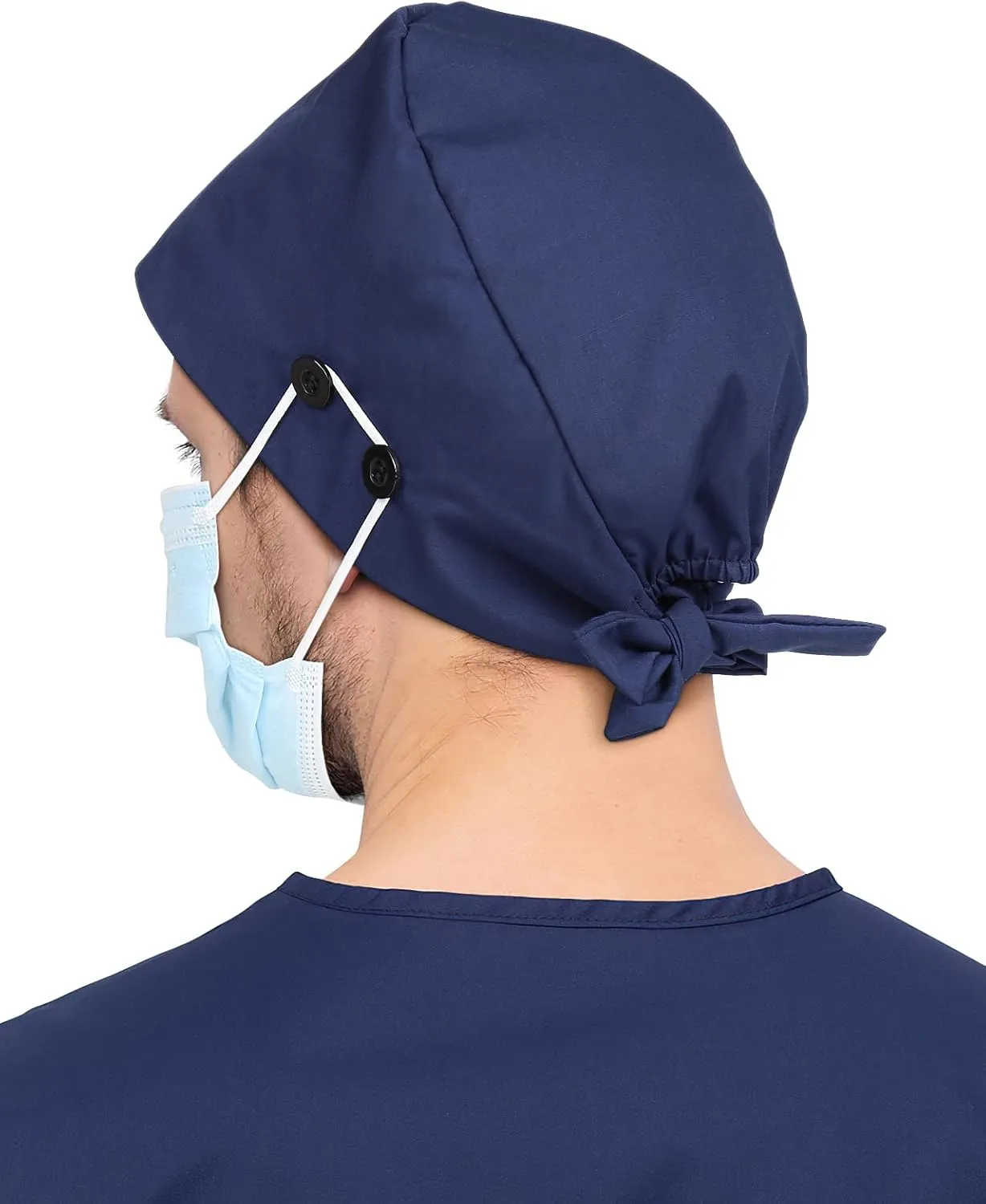2 Pcs Satin Lined Scrub Cap Nurse Hats for Women Men 4 Buttons