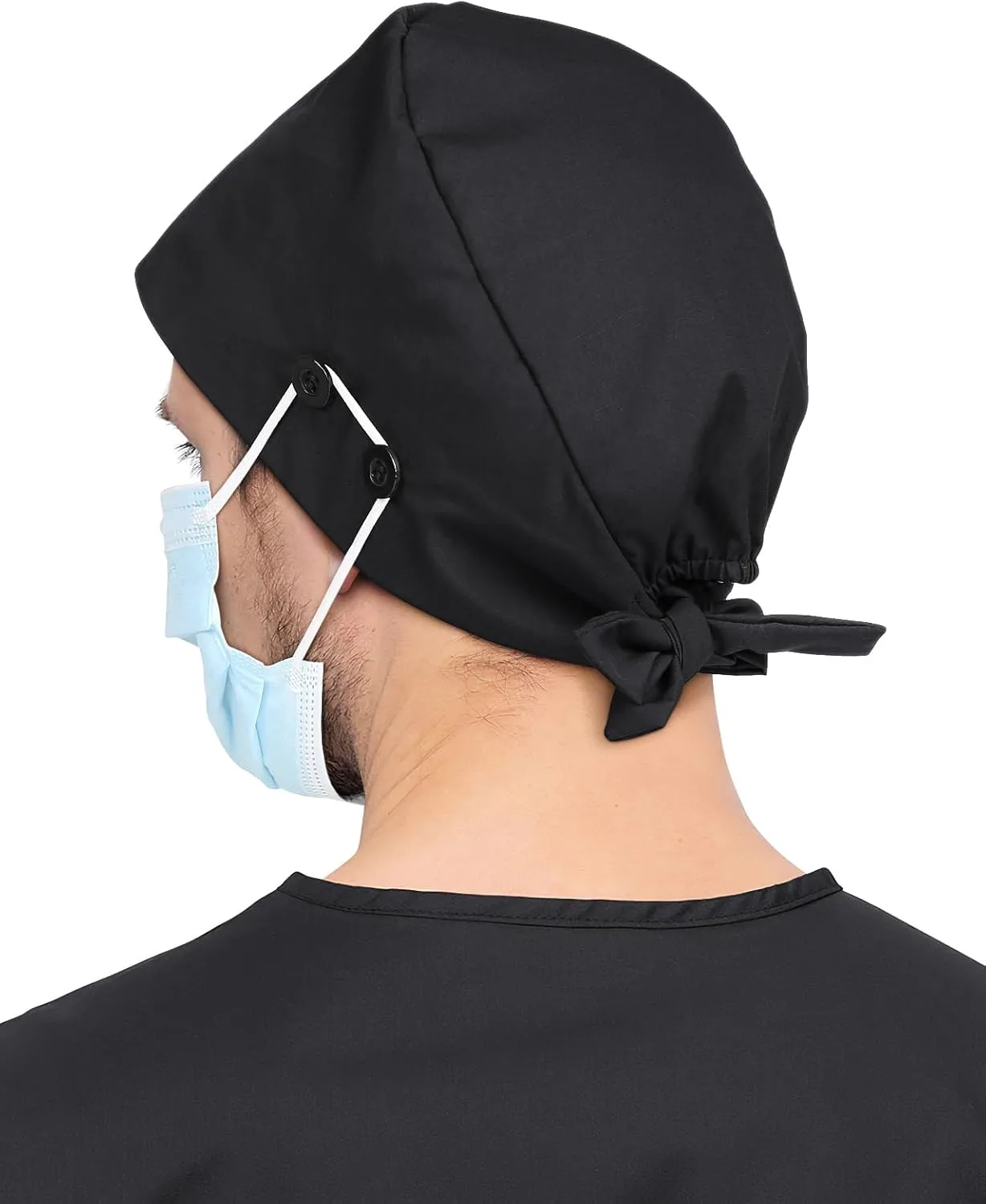 2 Pcs Satin Lined Scrub Cap Nurse Hats for Women Men 4 Buttons