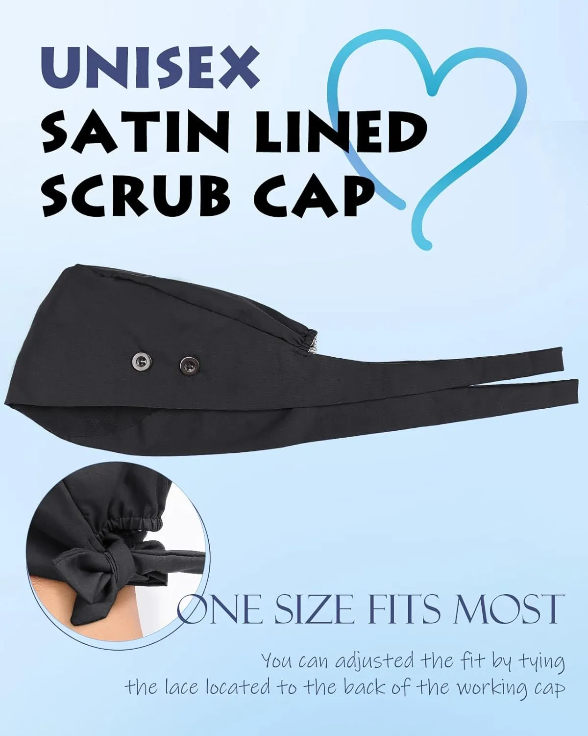 2 Pcs Satin Lined Scrub Cap Nurse Hats for Women Men 4 Buttons