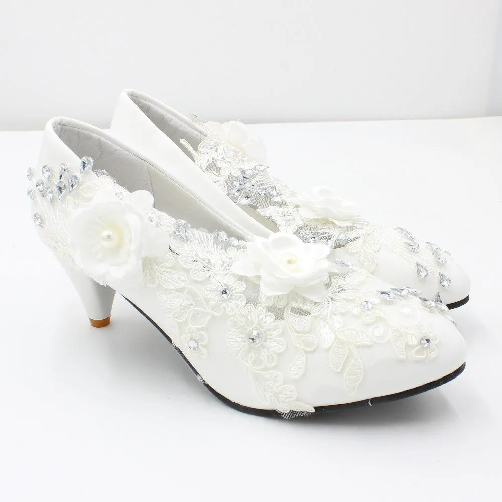 3D Floral White Lace High Heels