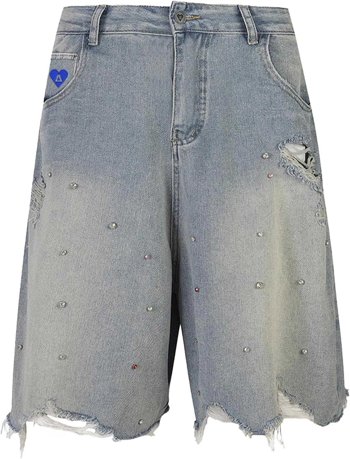 Aelfric Eden Bermuda Jorts Rhinestone Application Jort Summer Baggy Denim Shorts Wide Leg Loose Fit