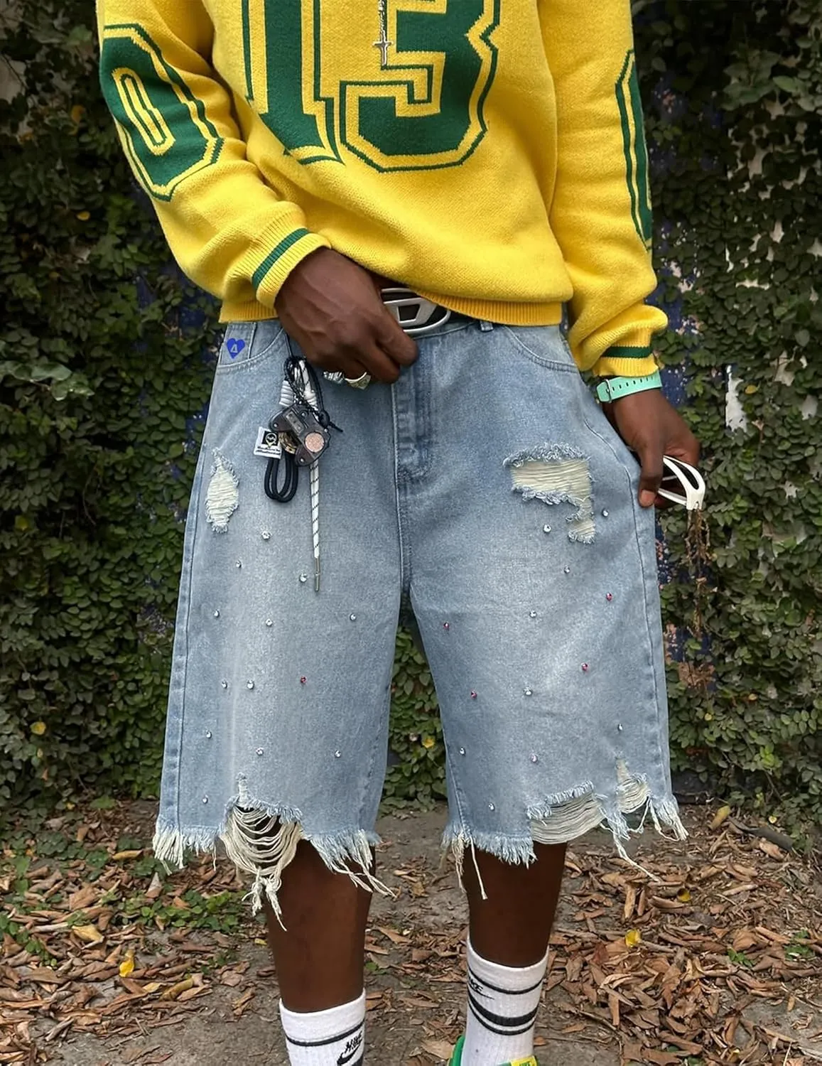 Aelfric Eden Bermuda Jorts Rhinestone Application Jort Summer Baggy Denim Shorts Wide Leg Loose Fit