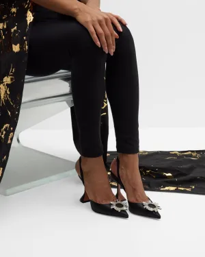 Amina Muaddi Begum Rhinestone Satin Slingback Pumps