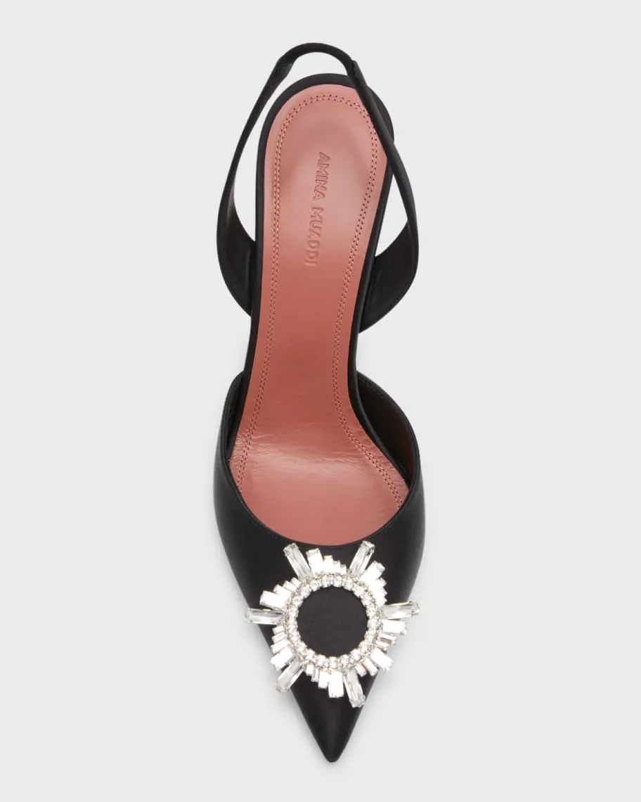 Amina Muaddi Begum Rhinestone Satin Slingback Pumps