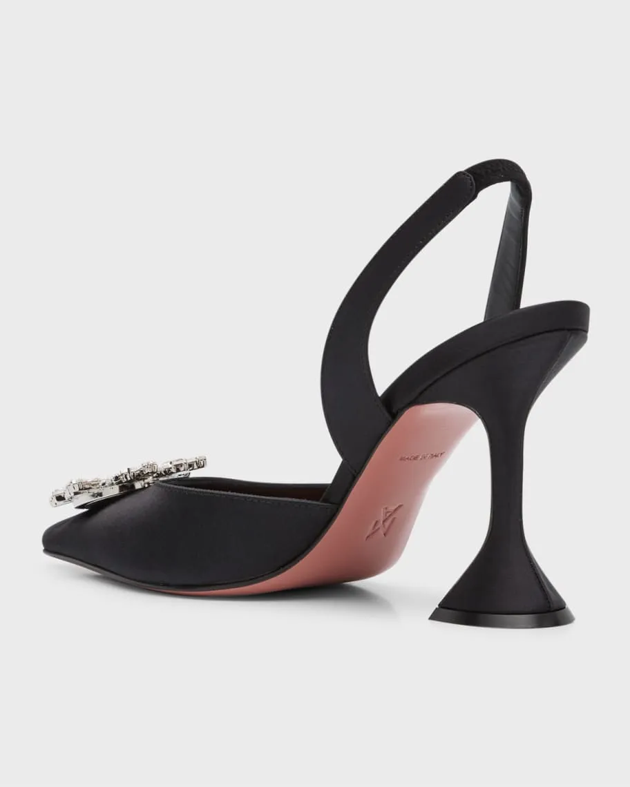 Amina Muaddi Begum Rhinestone Satin Slingback Pumps