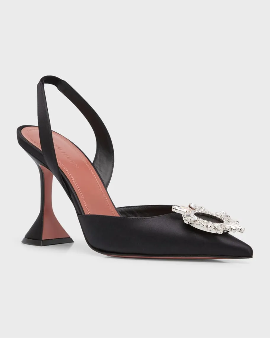 Amina Muaddi Begum Rhinestone Satin Slingback Pumps