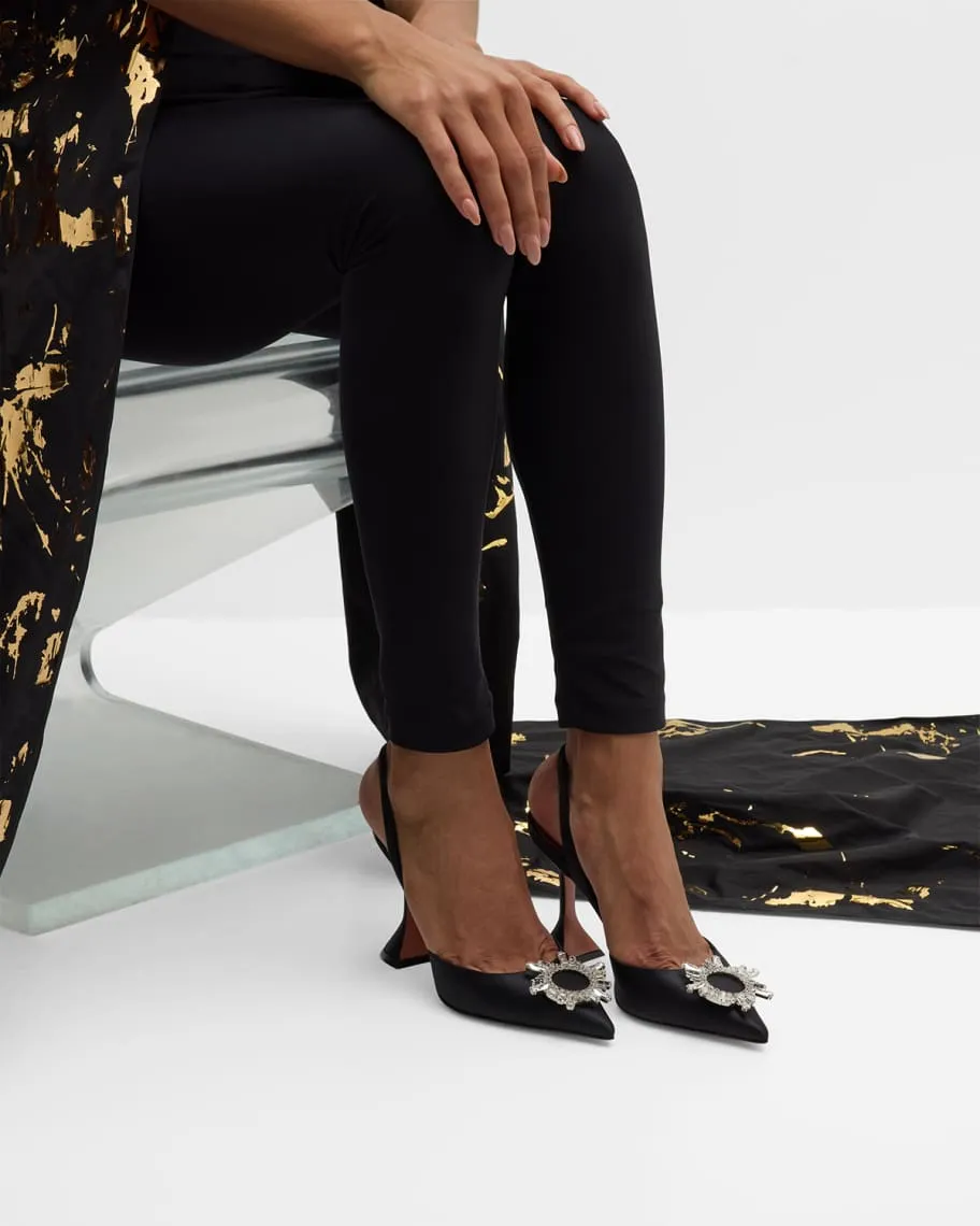 Amina Muaddi Begum Rhinestone Satin Slingback Pumps