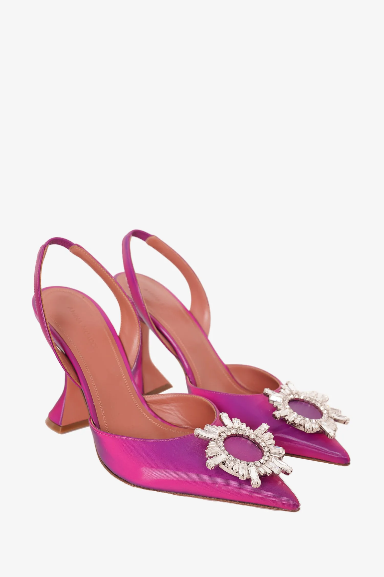 Amina Muaddi Purple Begum Leather Slingback Pumps Size 38