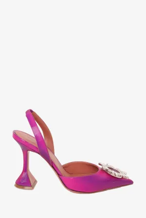 Amina Muaddi Purple Begum Leather Slingback Pumps Size 38