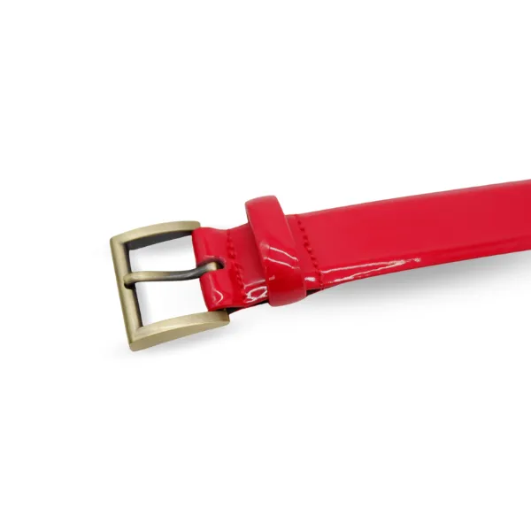 AURORA - Womens Red Leather Glossy Patent Leather Belt with Gold Buckle