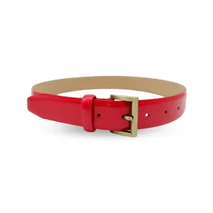 AURORA - Womens Red Leather Glossy Patent Leather Belt with Gold Buckle