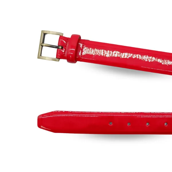 AURORA - Womens Red Leather Glossy Patent Leather Belt with Gold Buckle