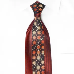 Avolio Rhinestone Silk Necktie Orange Geometric Design On Black