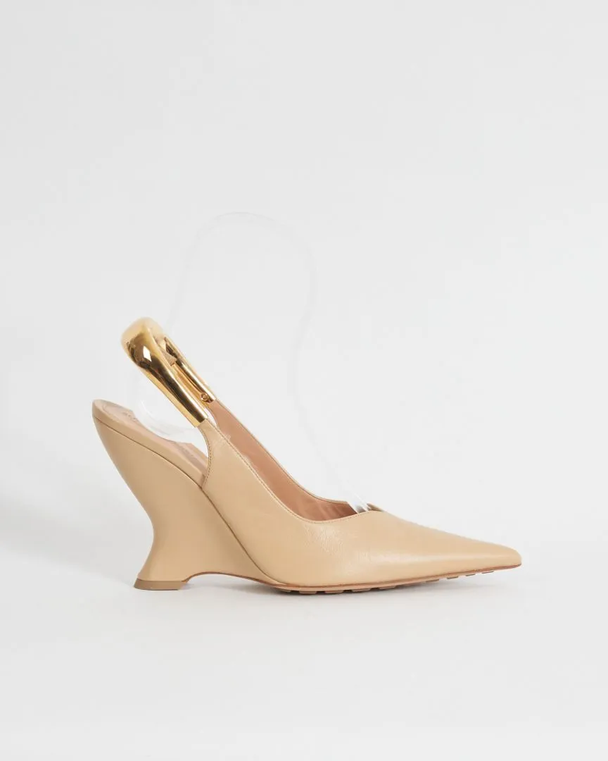 Bottega Veneta 'punta' slingback wedge pumps, nude, 40