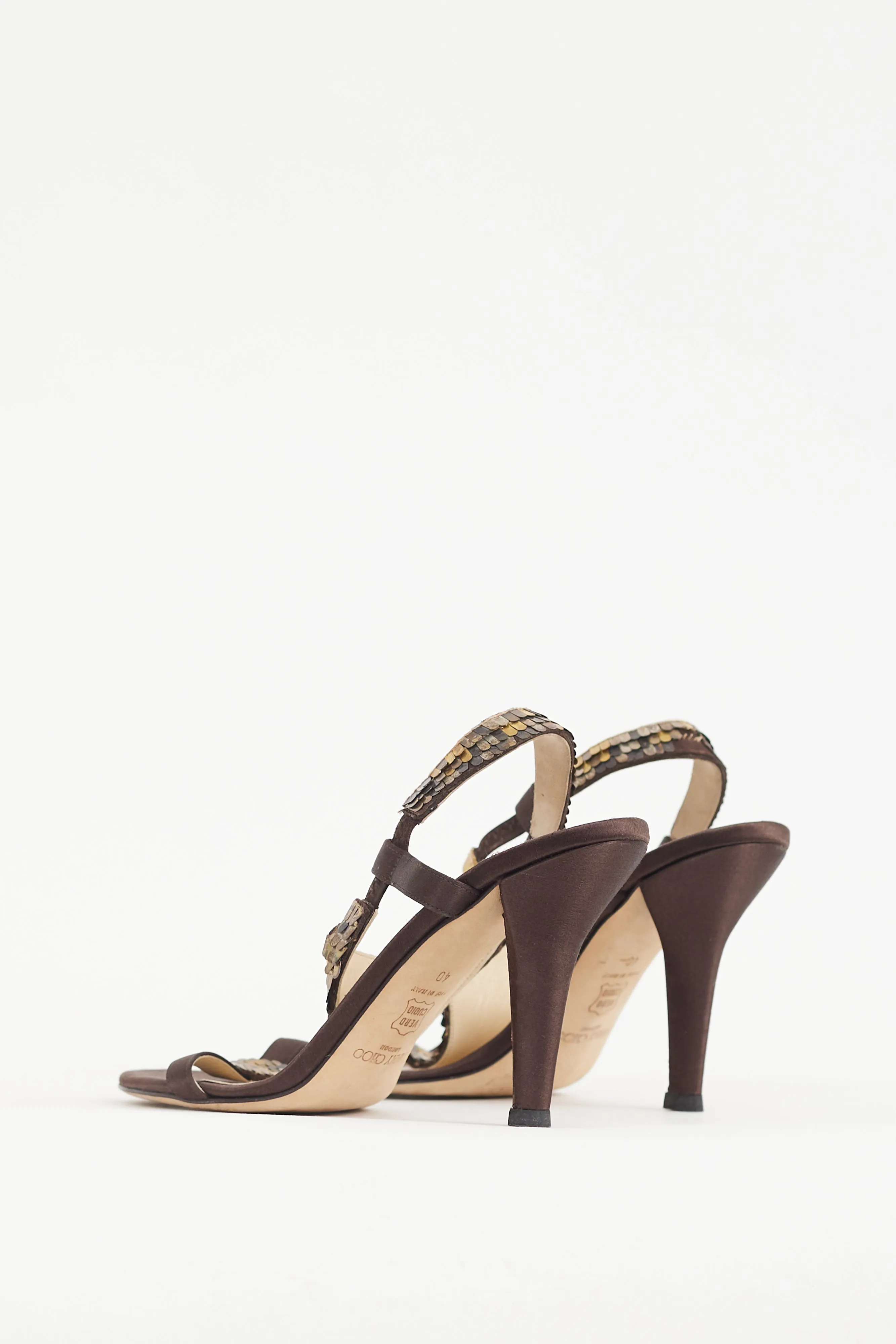 Brown & Multicolour Satin & Sequin Heel