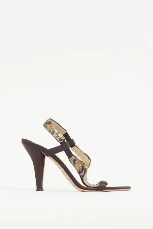 Brown & Multicolour Satin & Sequin Heel