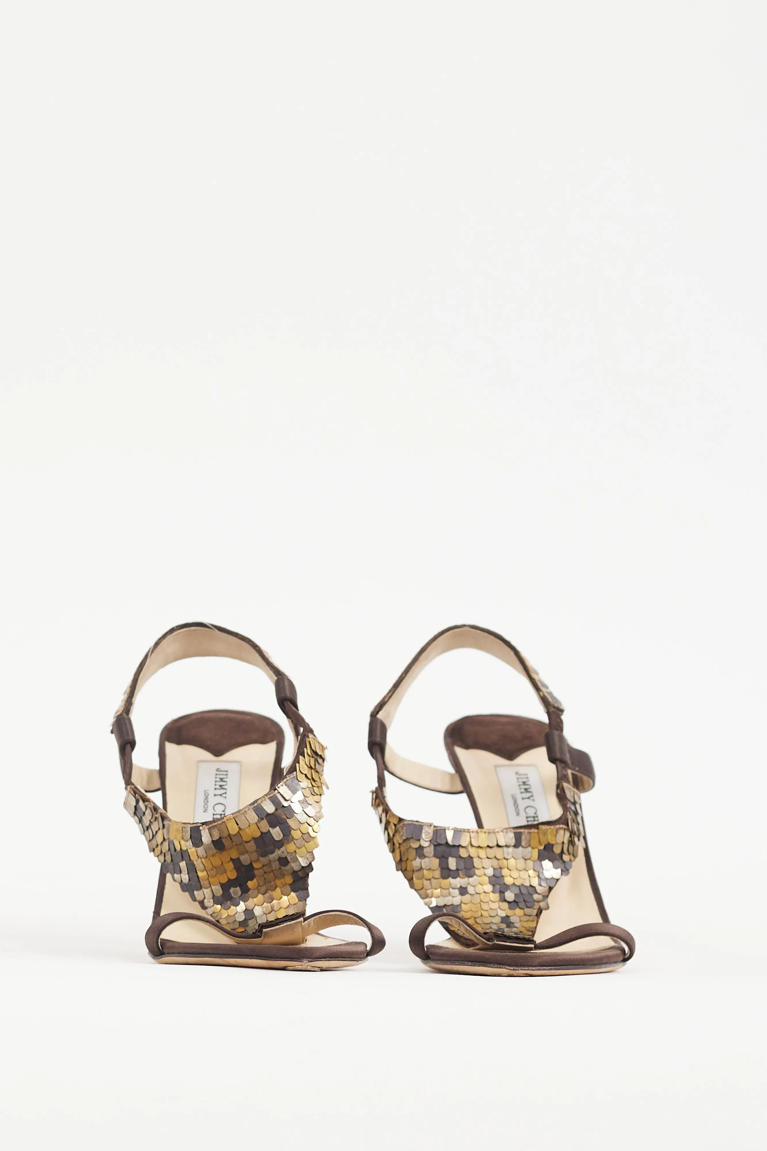 Brown & Multicolour Satin & Sequin Heel
