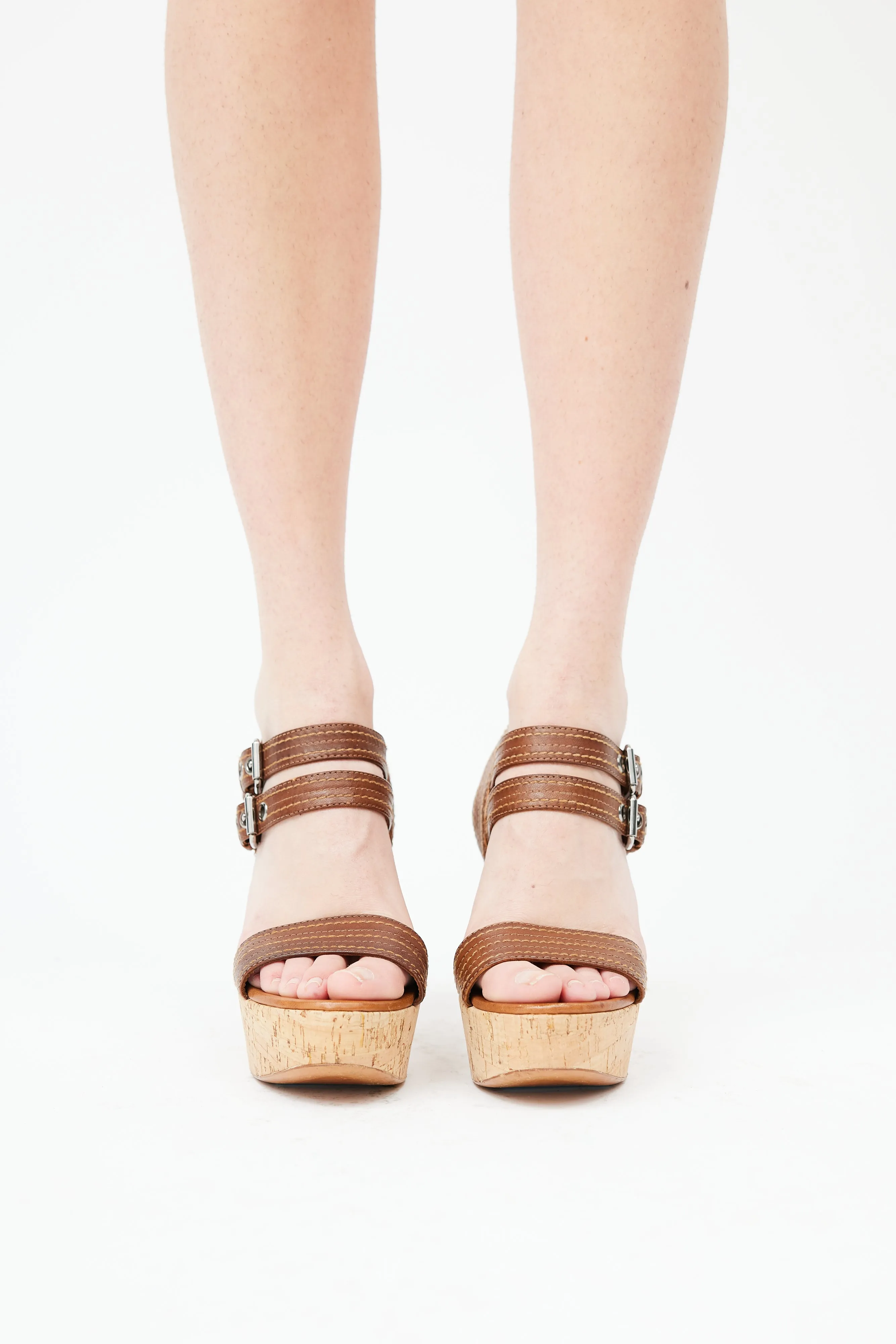 Brown Leather & Cork Platform Heel