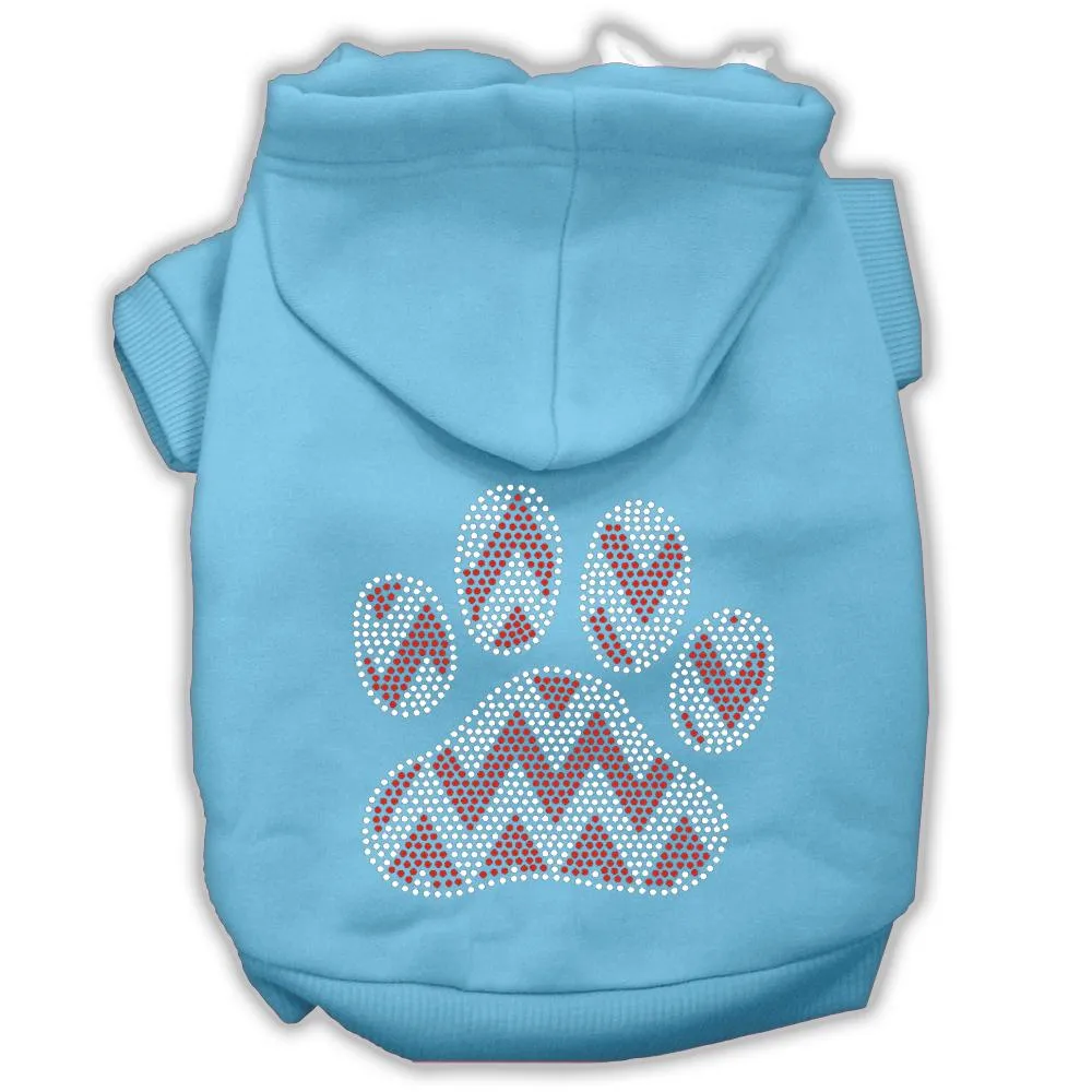 Candy Cane Chevron Paw Rhinestone Dog Hoodie Baby Blue S (10)
