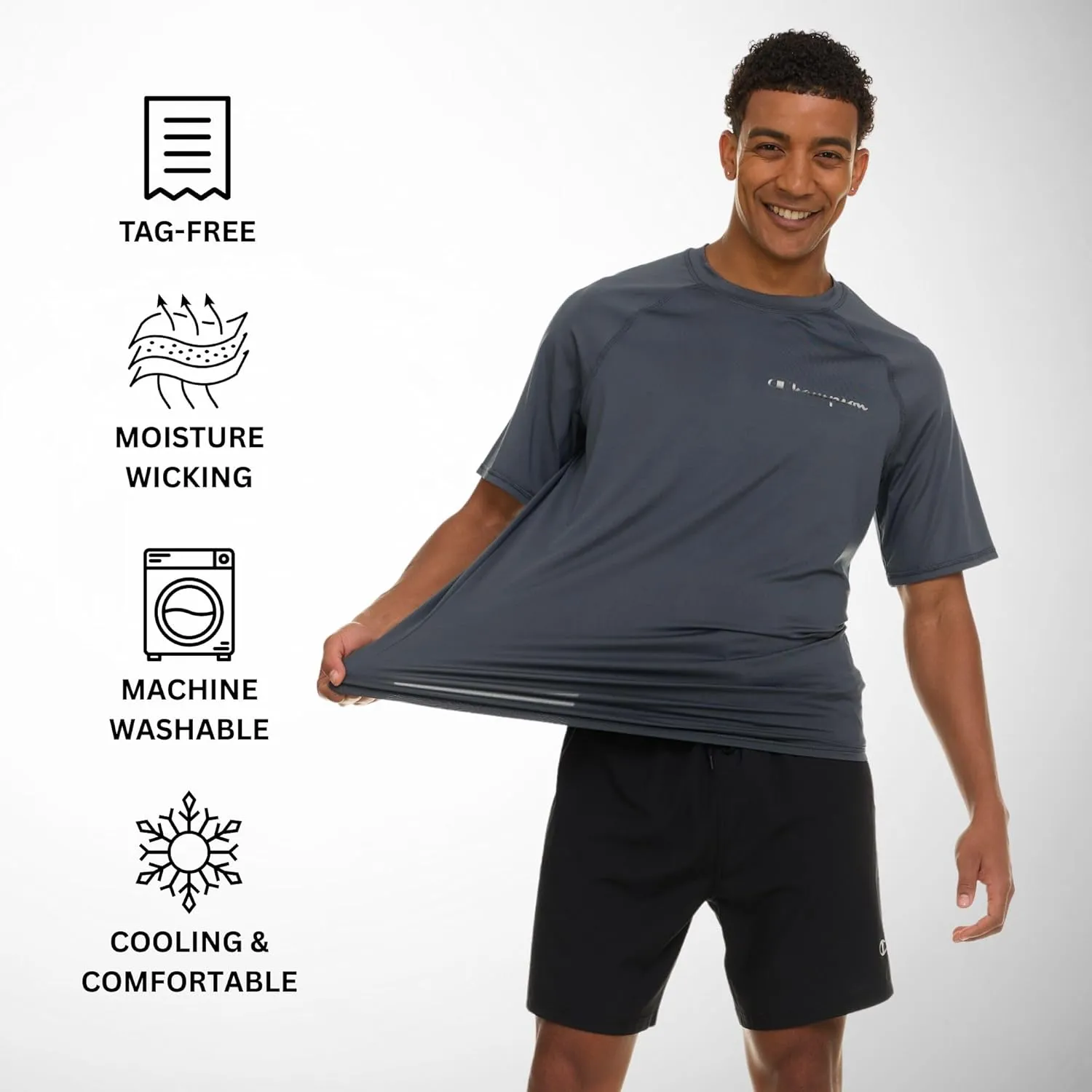 Champion Rash Guard for Men Short Sleeve, Mens Swim Shirt, Sun Shirt UPF  50 UV Protection, SPF Quick Drying Rashguard