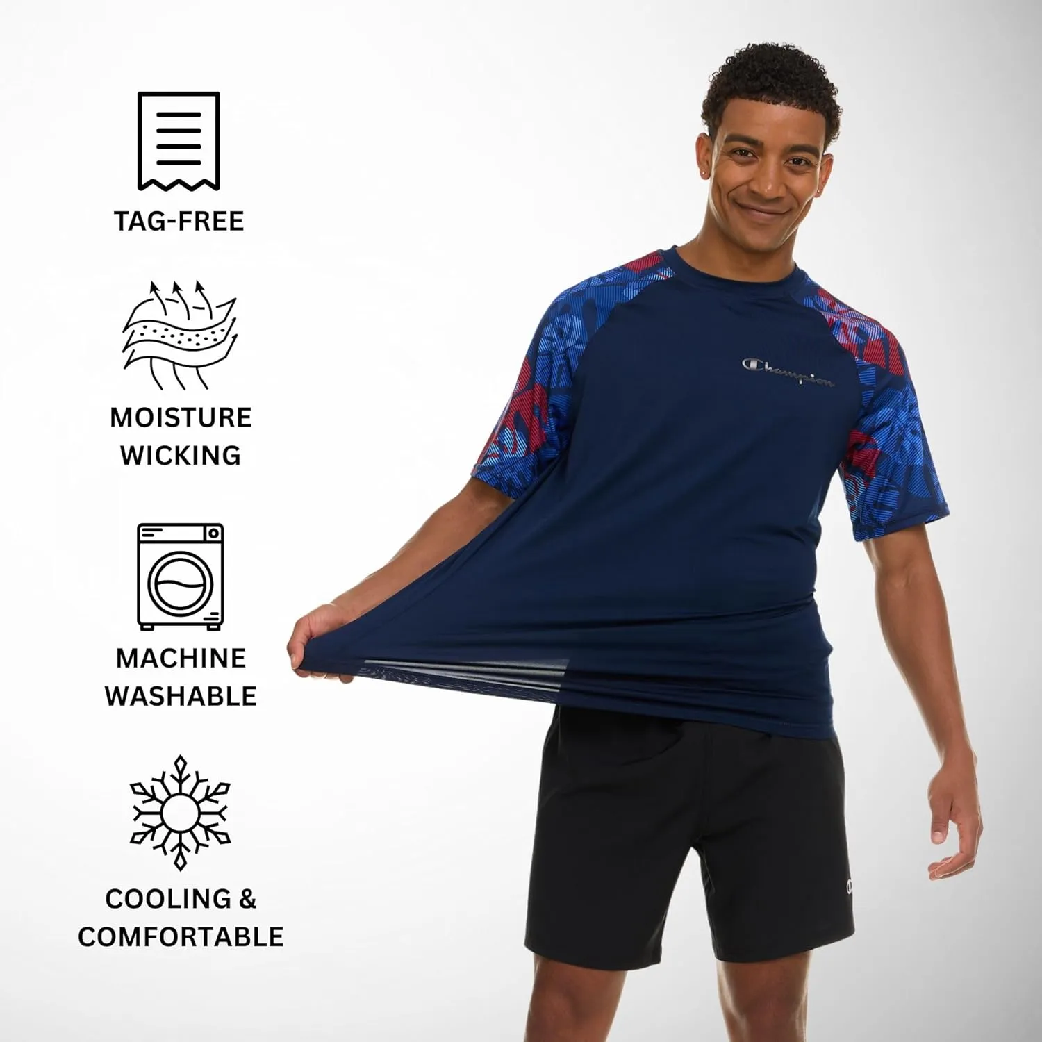 Champion Rash Guard for Men Short Sleeve, Mens Swim Shirt, Sun Shirt UPF  50 UV Protection, SPF Quick Drying Rashguard