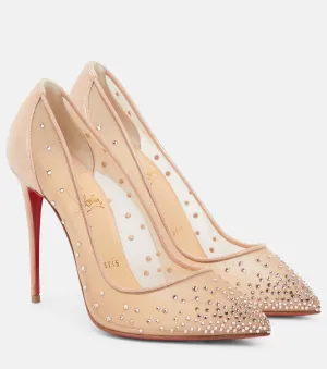 Christian Louboutin Rhinestone Mesh Follies Pumps, Beige