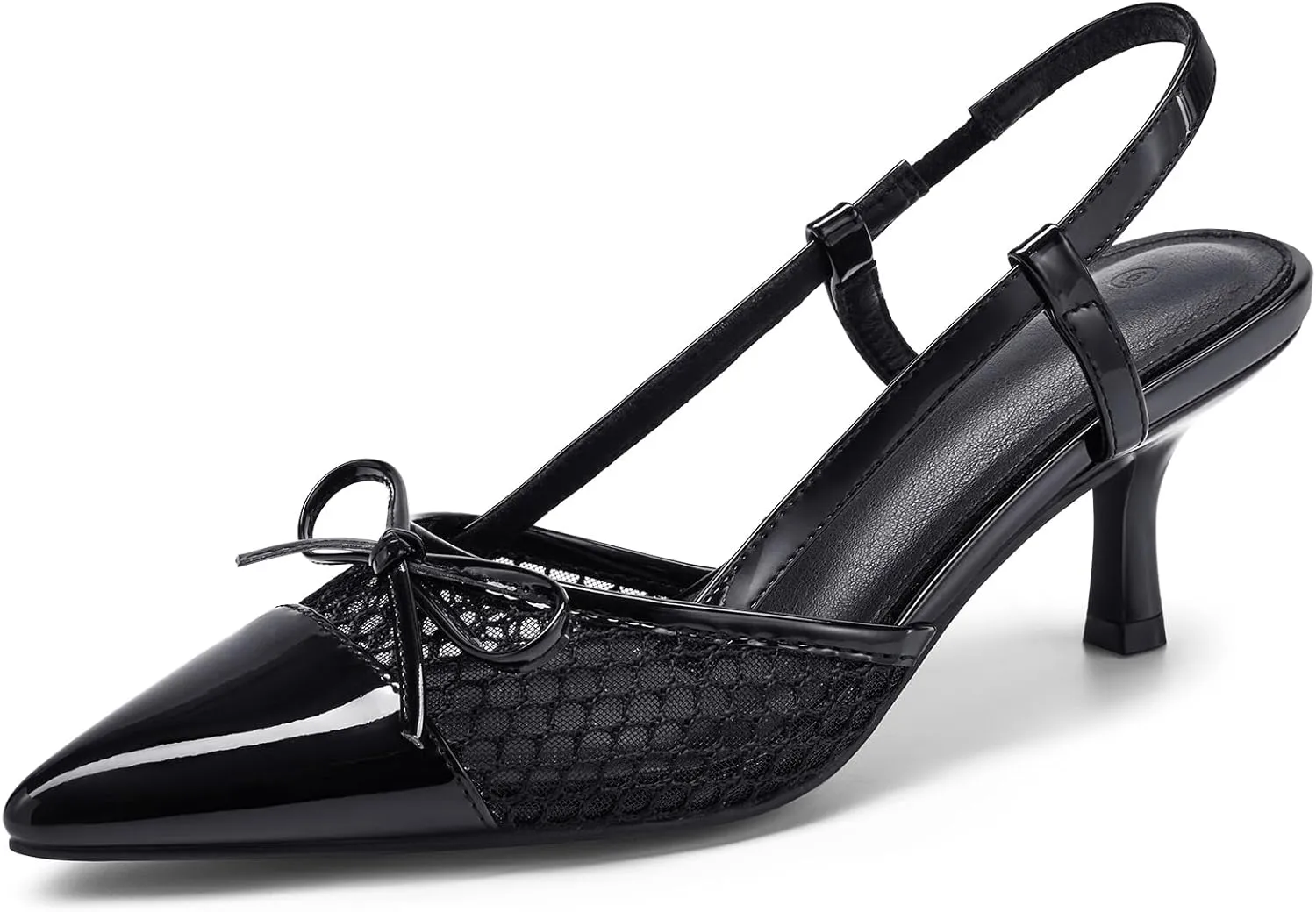 Coutgo Womens Bow Tie Slingback Pumps Pointed Toe Kitten Low Heel Patchwork Dress Heeled Sandals