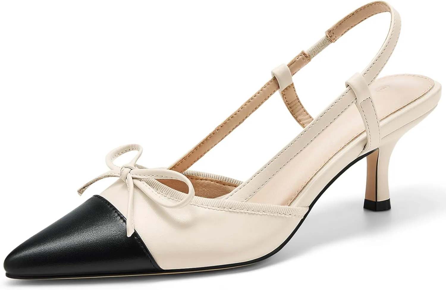 Coutgo Womens Bow Tie Slingback Pumps Pointed Toe Kitten Low Heel Patchwork Dress Heeled Sandals