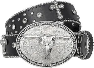 Cowboy Cowgirl Belts for Women Men Western Belts Punk Goth Belt PU Leather Belt With Western Buckle