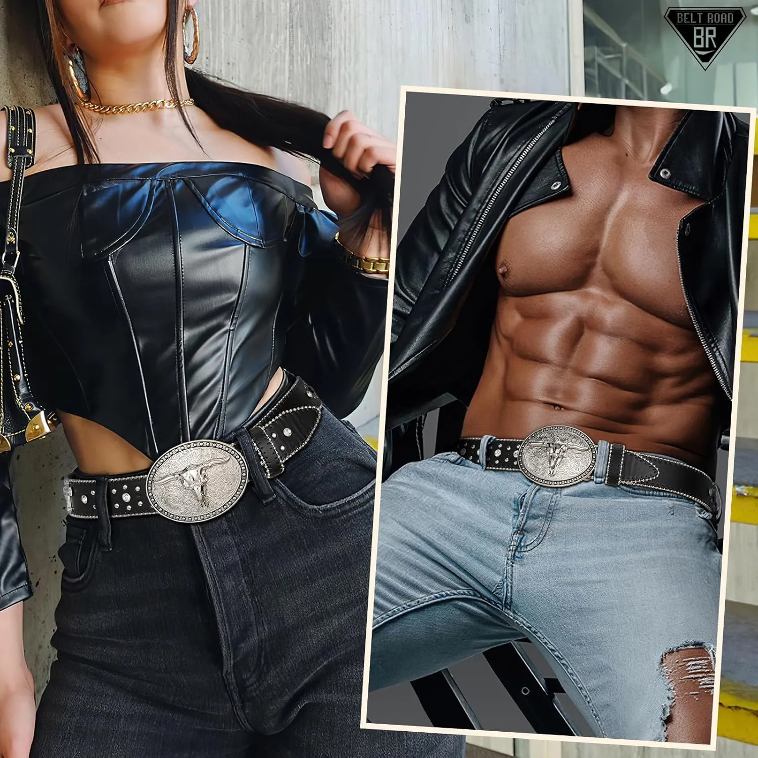 Cowboy Cowgirl Belts for Women Men Western Belts Punk Goth Belt PU Leather Belt With Western Buckle