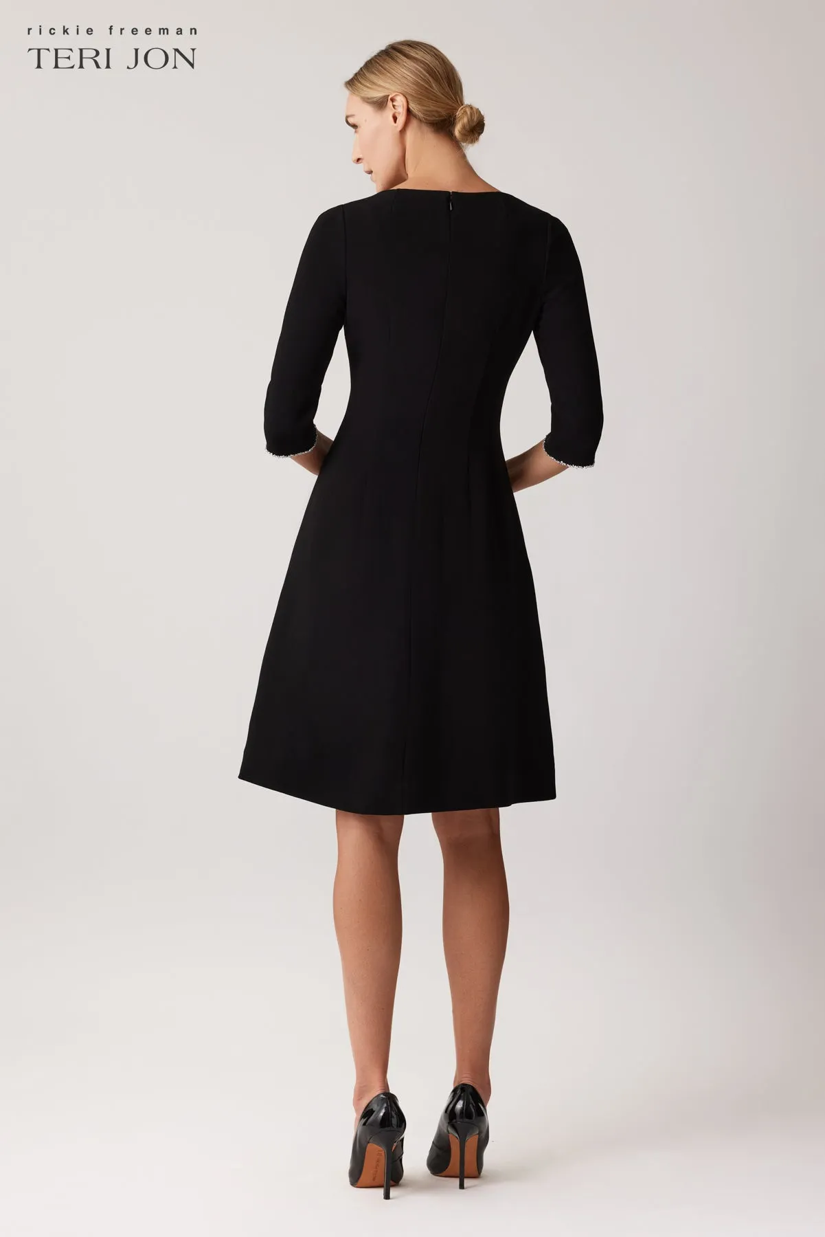 Crepe Rhinestone Trim Waist Dress
