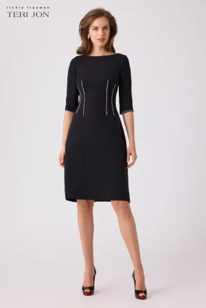 Crepe Rhinestone Trim Waist Dress