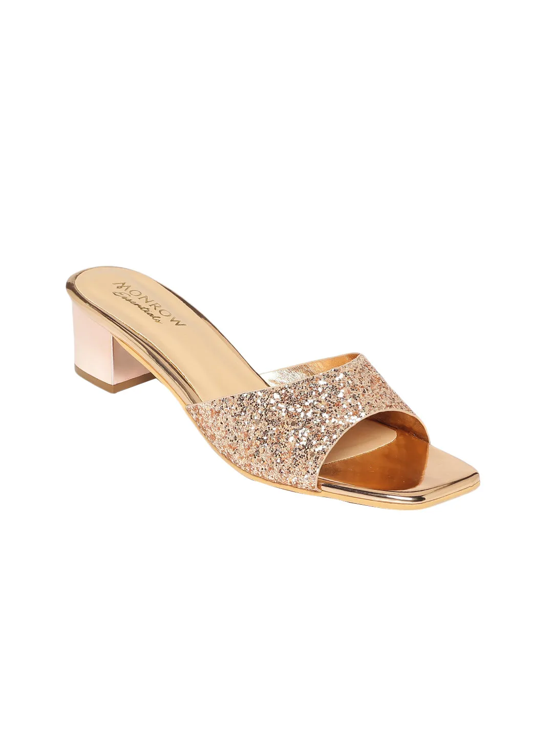 Elena Gold-Toned Block Heeled Sandals