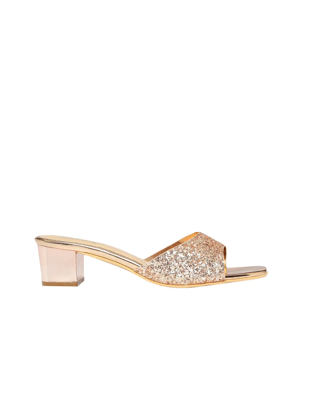 Elena Gold-Toned Block Heeled Sandals