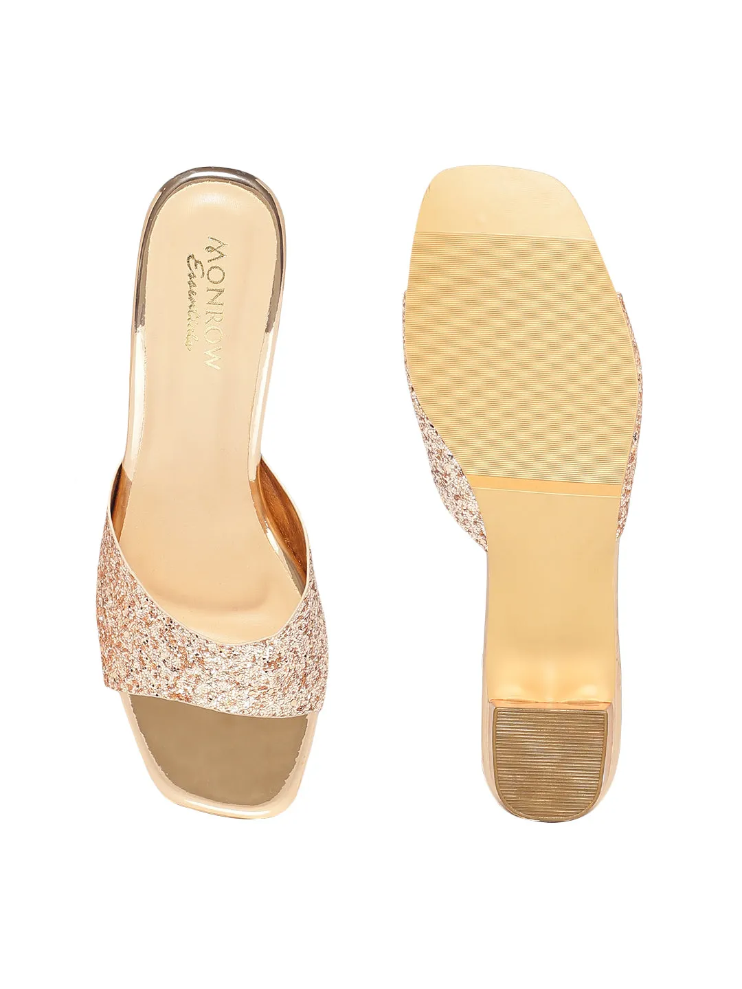 Elena Gold-Toned Block Heeled Sandals