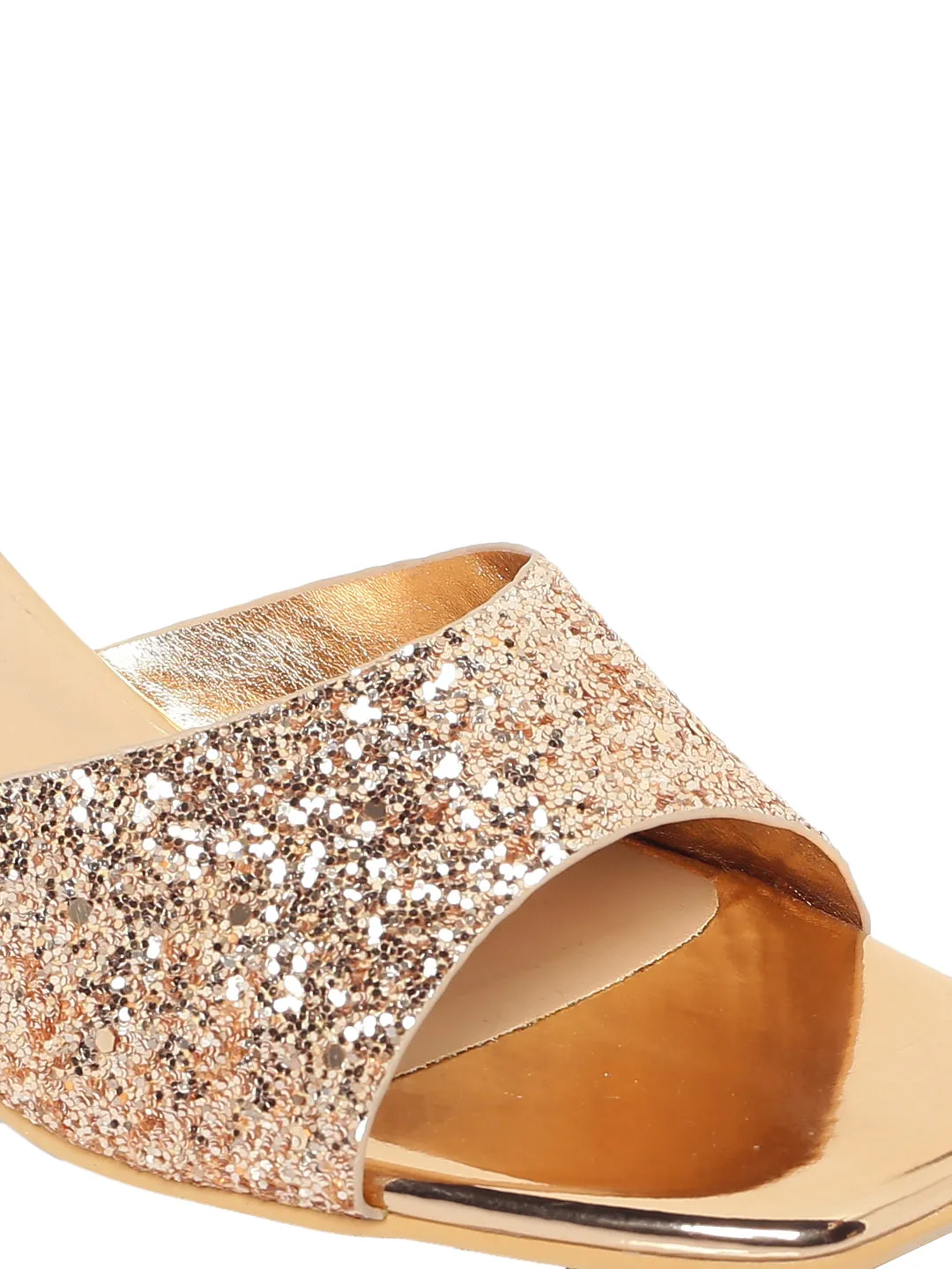 Elena Gold-Toned Block Heeled Sandals