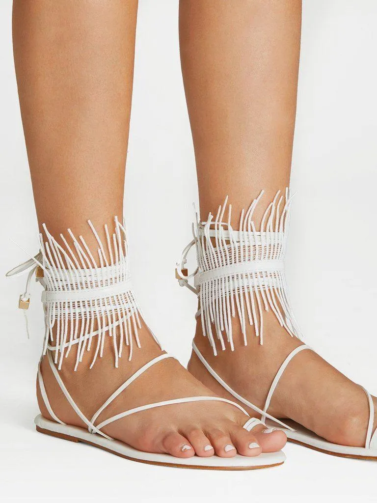 Fringe Detail Lace Up Sandals