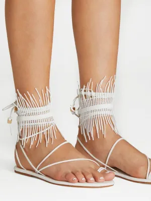 Fringe Detail Lace Up Sandals