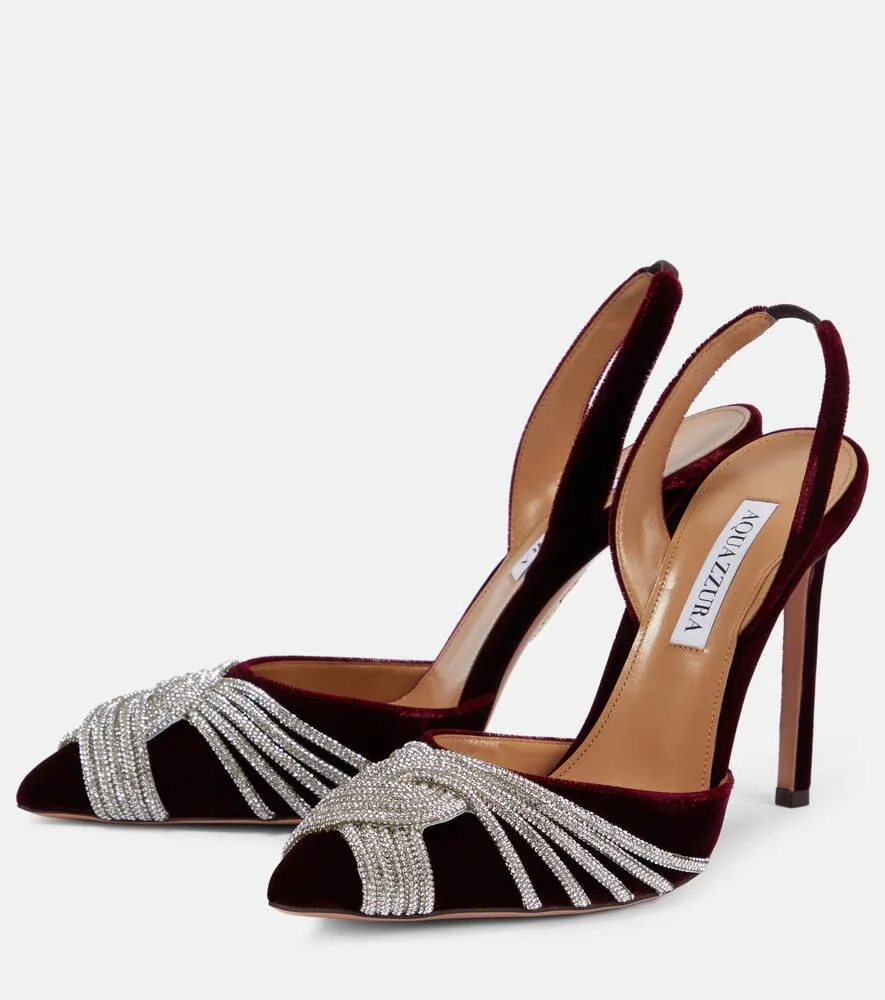 Gatsby 105 Aquazzura Embellished Velvet Slingback Pumps, Red