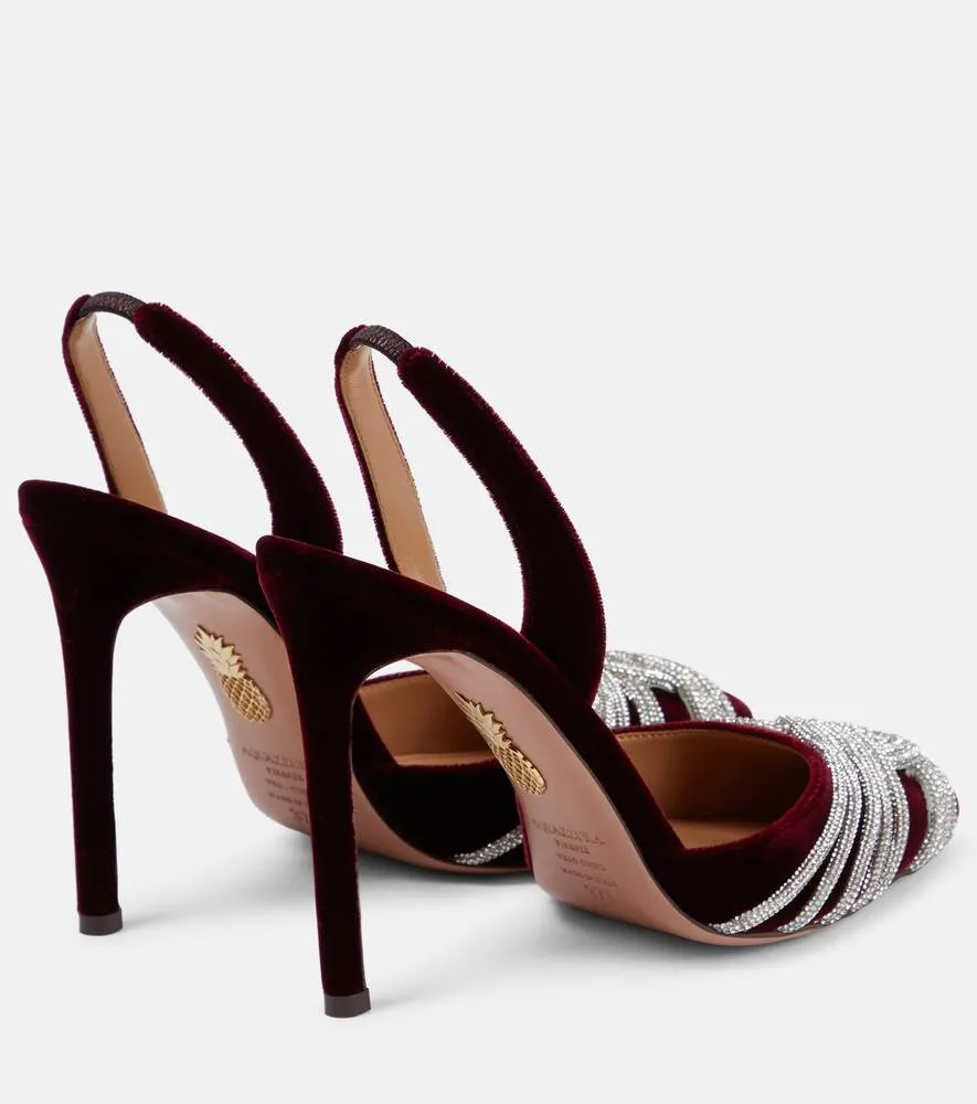 Gatsby 105 Aquazzura Embellished Velvet Slingback Pumps, Red