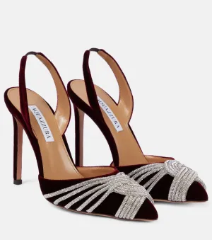 Gatsby 105 Aquazzura Embellished Velvet Slingback Pumps, Red
