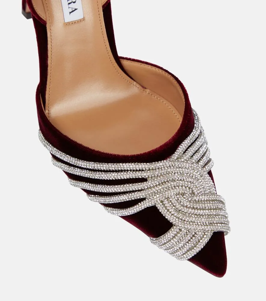 Gatsby 105 Aquazzura Embellished Velvet Slingback Pumps, Red