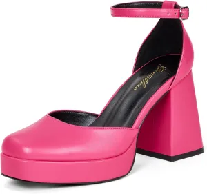 GENSHUO Women's-Platform-Chunky-Pumps Heels