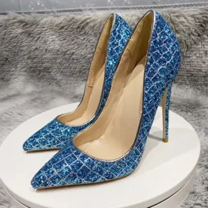 GlamCroco Glitter Sequin Pointed Toe High Heels
