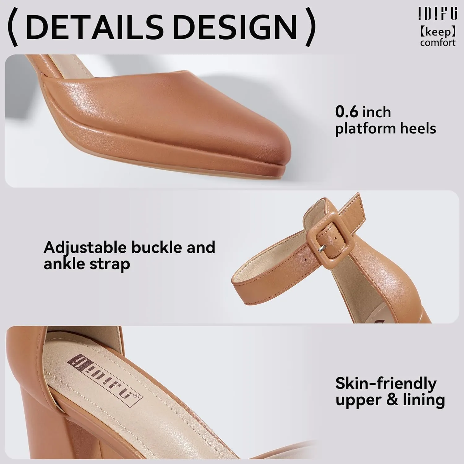 IDIFU IN3 Women's Chunky Block Heels Dress Shoes for Women - Dressy Wedding Bridal Prom Shoes - Pointed Toe Ankle Strap Comfortable Short Thick Heels