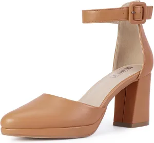 IDIFU IN3 Women's Chunky Block Heels Dress Shoes for Women - Dressy Wedding Bridal Prom Shoes - Pointed Toe Ankle Strap Comfortable Short Thick Heels